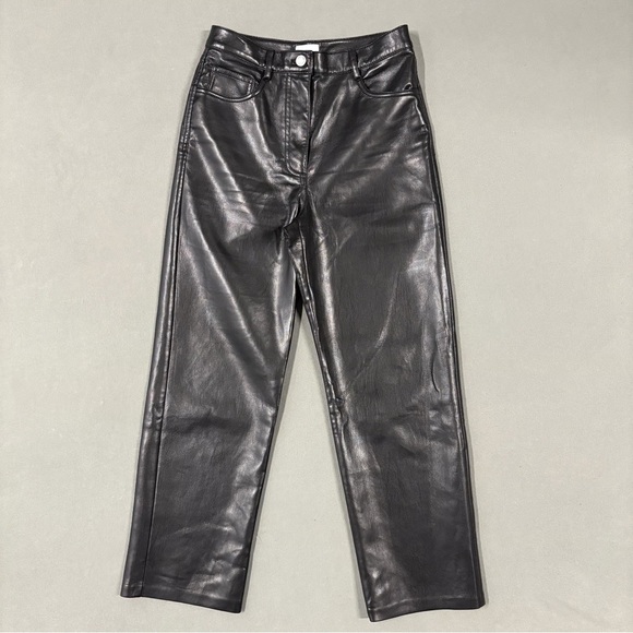 Wilfred by Aritzia size small Black Faux Leather straight leg high rise pants - Picture 2 of 10